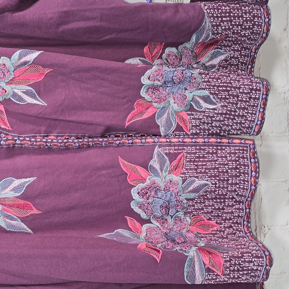 Soft Surroundings Dark Berry Playa Embroidered Jacket Open Beaded Womens 2X NWT - Picture 3 of 14